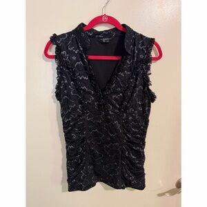 XOXO Black Floral Ruched V-Neck Sleeveless Top